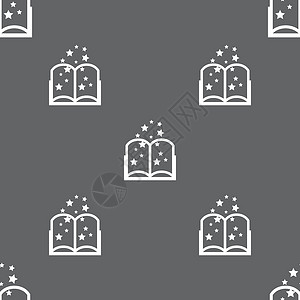 魔法书符号图标 打开书符号 在灰色背景上的无缝模式 矢量文学插图学校百科邮票教育创造力徽章学习图书馆背景图片