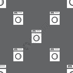 灰色毛巾洗衣机图标符号 灰色背景上的无缝模式 矢量住宅毛巾衣服房间裙子液体漩涡家务服务衣店插画