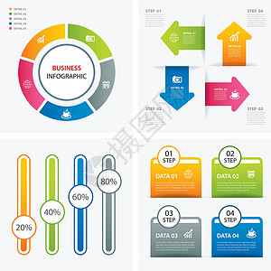 流程数据一套集成信息模板的平板设计图表进步网络营销按钮横幅数字生长项目成功插画