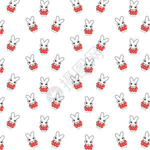 兔子模式艺术白色墙纸插图红色卡通片绘画背景图片