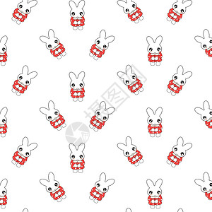 兔子模式绘画插图红色艺术白色卡通片墙纸背景图片
