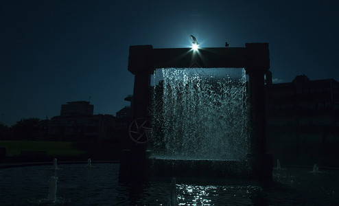 不喷泉太阳獭兔海鸥城市房屋蓝色公园背景图片