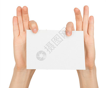 右手握有指头空白卡的妇女背景图片