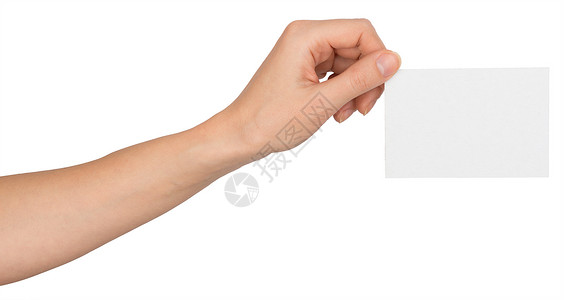 手持空白纸的女性左手卡片男人手指女士白色背景图片