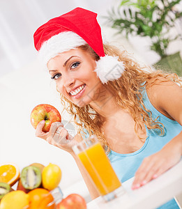 健康新年橙汁生活方式果汁红色快乐女孩早餐水果幸福背景图片