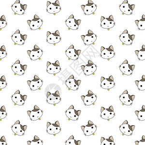 可爱的卡通猫模式小猫艺术插图猫科宠物卡通片乐趣白色动物墙纸背景图片