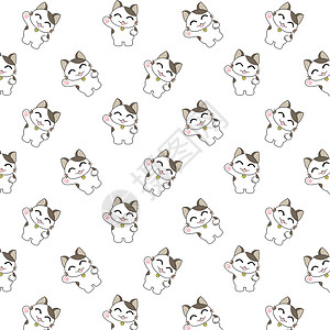 可爱的卡通猫模式墙纸艺术猫咪猫科婴儿插图动物宠物卡通片白色背景图片