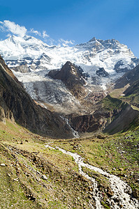 变暖 - 喜马拉雅山的冰川流背景图片