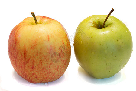 白色背景上的苹果圆形绿色红色水果食物甜点背景图片