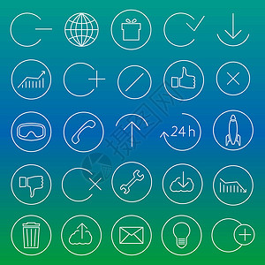 放大缩小图标一组直线通用图标 矢量说明互联网商业网站标签灯泡数据火箭垃圾地球投票设计图片
