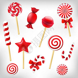 糖果套装红色食物条纹漩涡面包螺旋插图白色店铺甘蔗背景图片