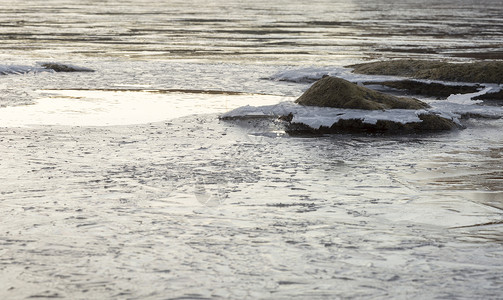 里河的冰岩石背景图片
