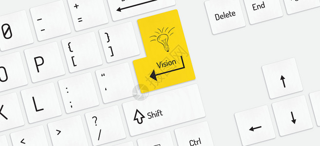 黄色功能按钮带视觉键的白色键盘设计图片