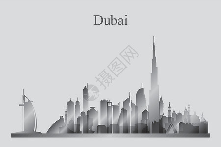 迪拜市天空线灰度环形背景图片