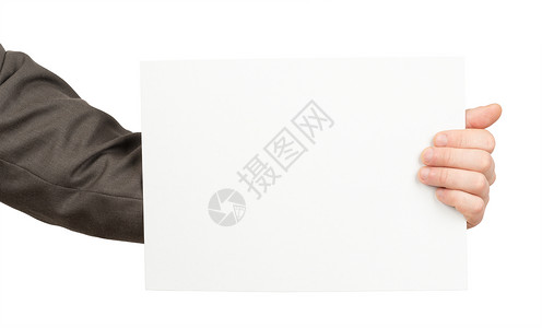 持有空白纸的商务人士床单白色笔记纸学校工作笔记男人衬衫袖子手臂背景图片
