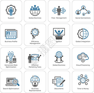 优化图标平面设计业务图标集技术全球插图流量工具演讲战略管理网络成功插画
