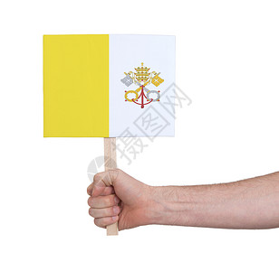 手举旗帜手持小卡     梵蒂冈城旗帜床单框架男人木板商业手指广告展示标语招聘背景