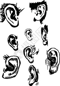 黑色耳环人耳组 实事求是的手画矢量设计图片