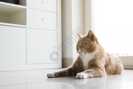 姜猫在家放松红色虎斑橙子加热动物房间哺乳动物房子宠物背景图片