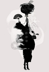 戴面罩的妇女插图艺术品艺术形象数字创意设计时尚黑与白装饰背景图片
