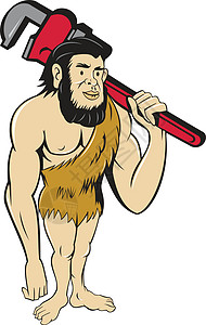 猴子扳手尼安德特洞穴人 木材工人和猴子时代工具卡通片扳手艺术品工业智人石器插图活动插画