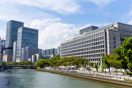 大阪市风景旅行地标公园中心商业蓝色街道旅游摩天大楼景观背景