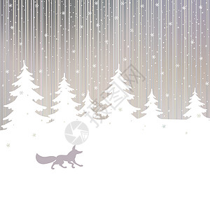 雪松树和森林具有狐狐狸和冬季森林的圣诞节背景设计图片