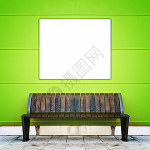 以工制制制反对绿墙椅子家具空白街道广告牌营销长椅广告座位板凳背景图片