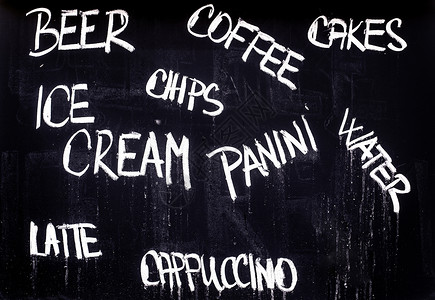 Ch 餐厅广告黑板与食品和饮料清单小吃粉笔菜单咖啡店啤酒木板食物拿铁午餐咖啡背景图片