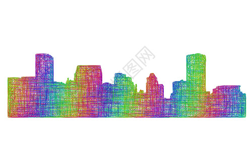 兰州炒饭巴尔的摩天线双影 - 多色线条艺术设计图片