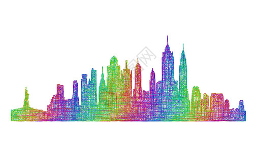 纽约市天际线纽约市天际双影 - 多彩线艺术设计图片