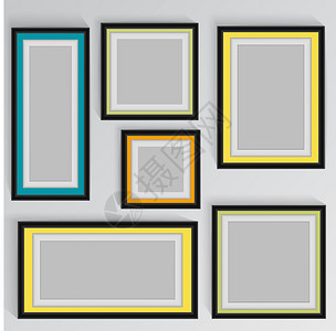 彩虹墙为您的网页设计设置的木制方形相框彩色彩虹插画