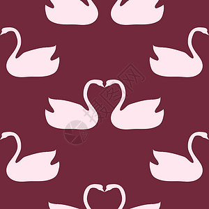 白天鹅的爱情古年象征符号无缝模式矢量浪漫情人白色红色忠诚背景模式粉色背景图片
