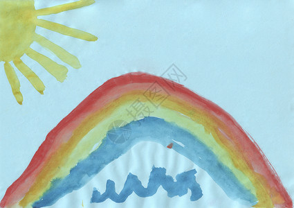孩子们画画-彩虹和太阳背景图片