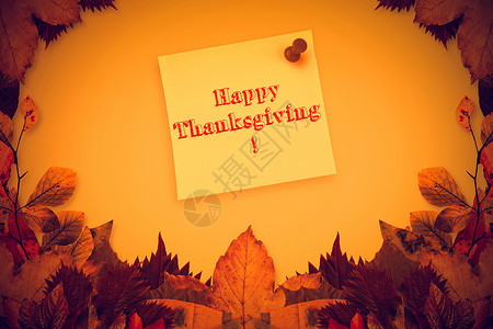 快乐感恩的复合形象红色树叶叶子笔记桌子木头橙子背景图片
