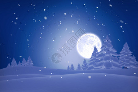 冬季雪雪景环境树木枞树计算机月亮绘图森林风景背景图片