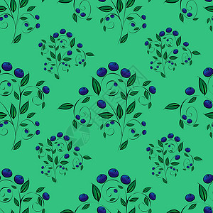 蓝蓝莓 绿色背景 无缝模式背景图片
