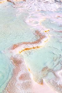 盐曲古老的钙浴池和曲折中的石灰矿物吸引力水池岩石地质学火鸡观光盆地阳台石灰华背景