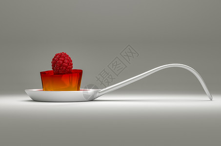 带有果冻的中瓷勺覆盆子浆果小吃食物沙漠勺子美食糖果水果甜点背景图片