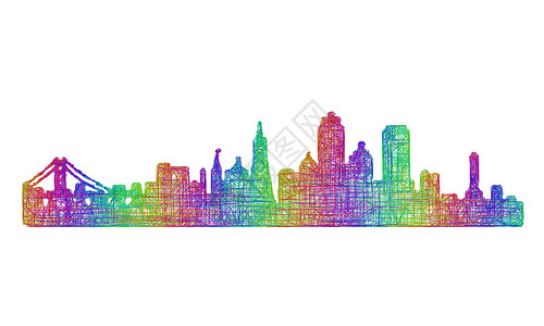 美国旧金山市政厅旧金山的天际双影 - 多彩线艺术设计图片