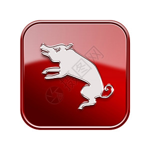 Rat Zodiac 图标红色 孤立在白色背景上按钮宇宙十二生肖星座星星算命圆形反射玻璃插图背景图片