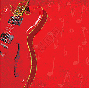 音乐会场红吉他背景插图海报绘画音乐岩石会场艺术乐器艺术品红色插画
