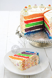层层彩虹蛋糕蛋糕食物彩虹甜点背景图片
