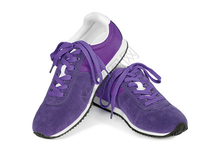 白上孤立的跑鞋运动鞋健身房鞋类网球培训师紫色训练白色运动背景图片