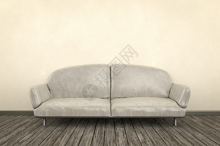 破旧房间皮革瑕疵棕色白色沙发斑点家具灰尘黄色背景图片