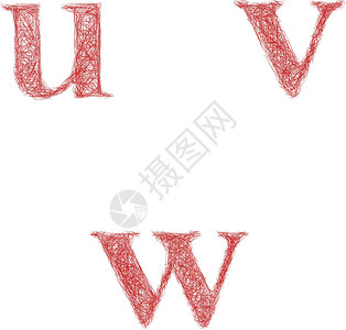 红字红色草图字体集 - 小写字母u v w设计图片