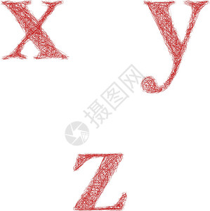 红色草图字体集 - 小写字母 x y z背景图片