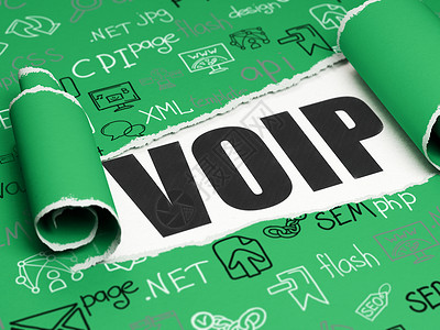 网络发展概念 黑文字 VOIP 在撕破的纸下面背景图片