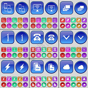连接 监视器 图库 一 接收器 向下箭头 Flash PDF 云 一大套多色按钮 向量背景图片