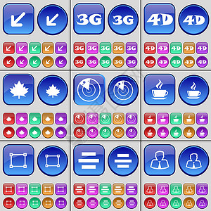 布展屏 3G 4G 枫叶 雷达 咖啡 相框 列表 头像 一大套多色按钮 向量背景图片